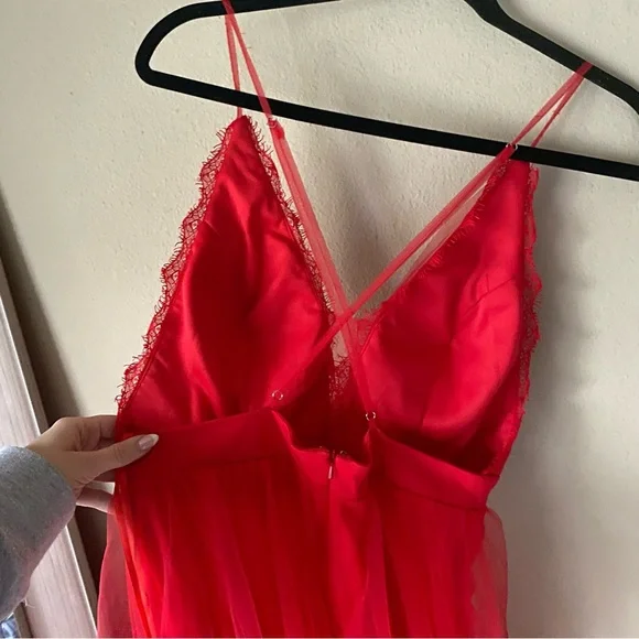 NWT PromGirl Long Open-Back Formal Tulle Prom Dress Red Deep Slit Sides Ballgown - Picture 8 of 9